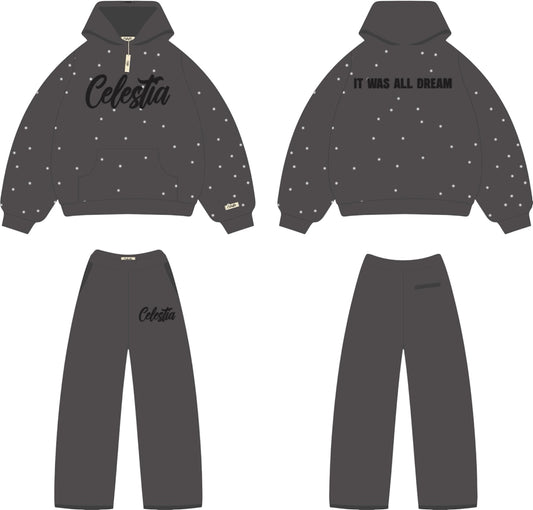 SMOKE GREY SUEDE SWEATSUIT